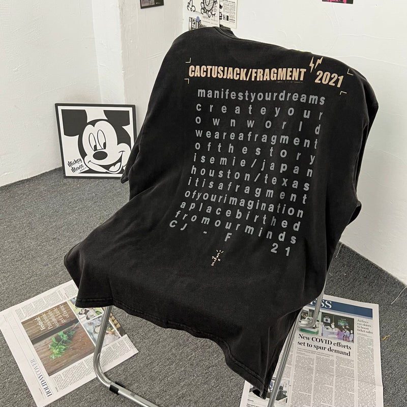 Mens T-shirts Travis Scott Cactus Jack X Fragment Eagle Lightning Animal Print Short Sleeve T-Shirt