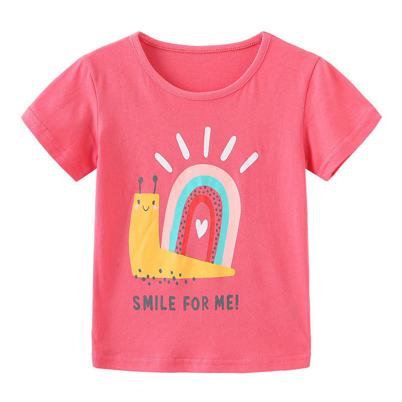 Boy T Shirt Girls' T-shirt European and American Style Fashion Children's Short Sleeve Bottoming Shirt Knitted Cotton round Neck