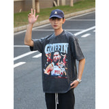 Basket Ball Star T Shirt Basketball Short Sleeve Washed Distressed round Neck T-shirt Loose