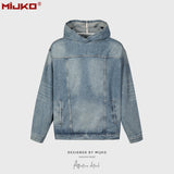 MIJKO Mens Jacket Distress Unisex Blue Mainstream Fashion Jacket