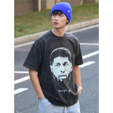 Basket Ball Star T Shirt Basketball Paul George Washed Distressed Printed T-Shirt Vintage Cotton Short Sleeve
