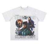 Film Star T Shirt Short Sleeve American Retro Loose Heavy round Neck Street T-shirt Men and Women