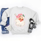 Christmas Pink Claus Print Crew Neck Sweatshirts