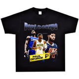 Basket Ball Star T Shirt Basketball Paul George Washed Distressed Printed T-Shirt Vintage Cotton Short Sleeve