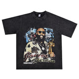 Basket Ball Star T Shirt Basketball Washed Distressed James Harden Printed T-shirt Retro Short Sleeve Cotton