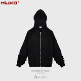 MIJKO Men's Jacket Splicing Zip Cardigan Loose Hooded Sweater