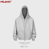 MIJKO Mens Jacket Double Zipper Heavy Simple Hooded Sweater