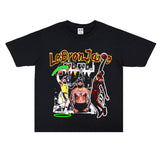 Basket Ball Star T Shirt Lebron James Washed Distressed Street American T-Shirt Loose