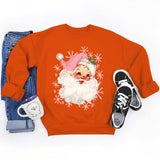 Christmas Pink Claus Print Crew Neck Sweatshirts