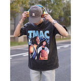 Basket Ball Star T Shirt Washed Distressed Printed T-shirt Short Sleeve Loose Retro Cotton