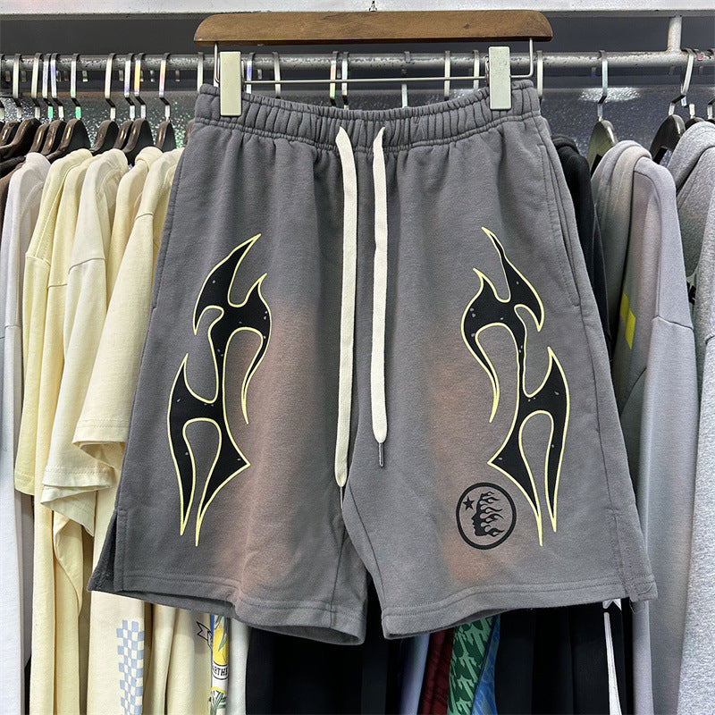 Men Shorts simple mud print washed old loose casual shorts