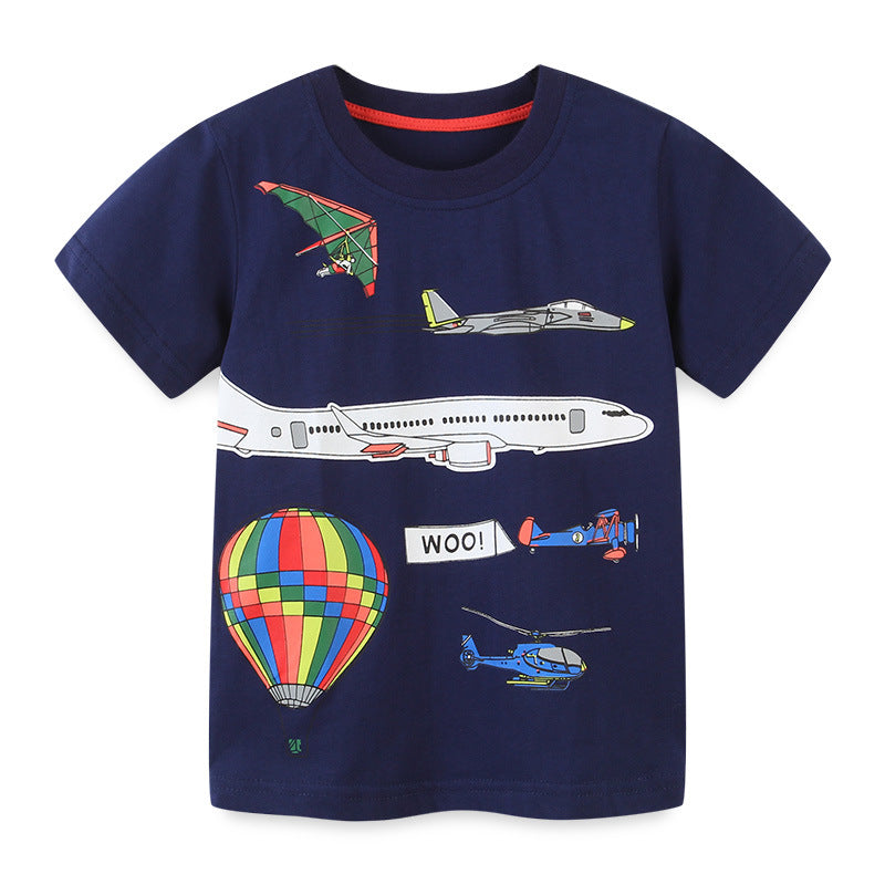 Boy T Shirt Summer Children's T-shirt round Neck Cartoon Short Sleeve T-shirt Knitted Cotton Pullover Boy