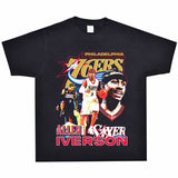 Basket Ball Star T Shirt Allenezailiverson Washed Distressed T-Shirt Printed Retro Loose