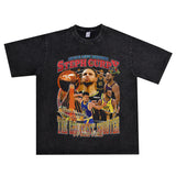 Basket Ball Star T Shirt Basketball Stephen Curry Washed Distressed Printed T-Shirt Short Sleeve Retro Pure Cotton
