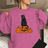 Fashion Halloween Black Cat Pumpkin Print Oversize