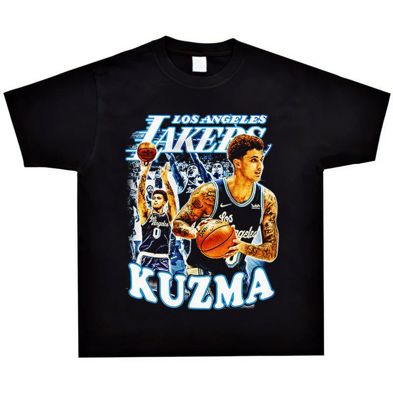 Basket Ball Star T Shirt Washed Worn-out Kelkuzma Short-Sleeved Printed T-shirt Vintage Pure Cotton