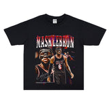 Basket Ball Star T Shirt Lebron James Washed Distressed Street American T-Shirt Loose