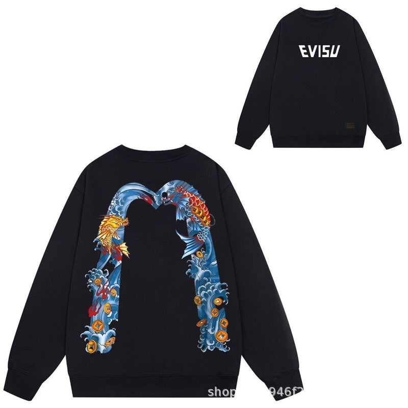 Evisu Sweatshirts Printed Men's and Women's Loose Sweater
