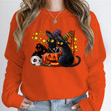 Cat Lover Halloween Ghost Sweatshirts Women Skeleton Black