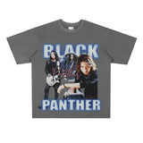 Film Star T Shirt Rock Music Black Panther Band Loose Retro Street Cotton T-shirt Men and Women
