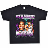 Basket Ball Star T Shirt Washed Distressed Printed T-Shirt Short Sleeve Loose Retro Cotton