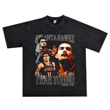 Basket Ball Star T Shirt Trae Young Washed Distressed Printed American T-shirt Loose Retro