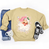 Christmas Pink Claus Print Crew Neck Sweatshirts