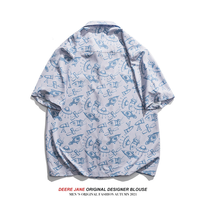 Men Shirts Summer Short Sleeve Printed Shirt Men American Style Loose Casual