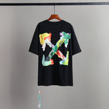 Off Whtie T Shirts Back Color Arrow Print Male And Female Trendy Brand Short Sleeve