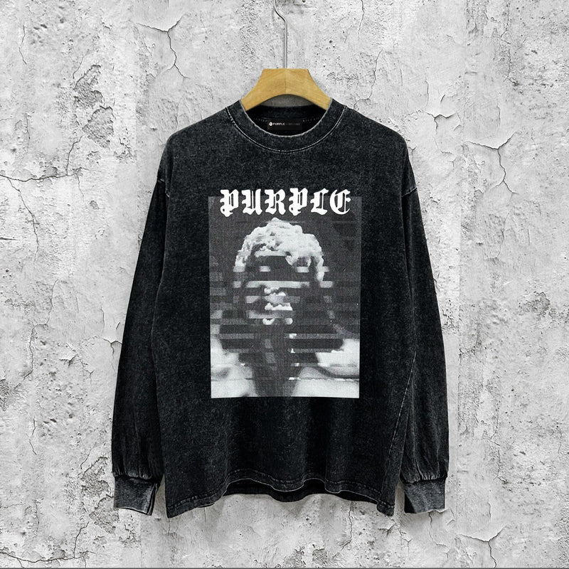 Purple Brand Distressed Long Sleeve Shirt Fashion Distressed Loose Long-sleeved Top