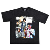 Basket Ball Star T Shirt Jalen Green Washed Distressed Printed T-Shirt Retro Short Sleeve Loose