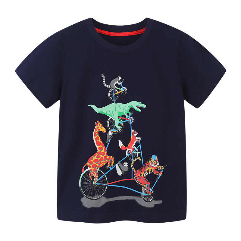 Boy T Shirt Boy's Short-Sleeved T-shirt Summer Children Cartoon round Neck Top Baby T-shirt