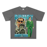 Film Star T Shirt Loose Heavy Retro Street Cotton Small Neckline T-shirt for Men and Women