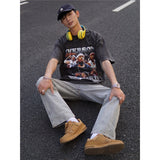 Basket Ball Star T Shirt Allenezailiverson Washed Distressed T-Shirt Printed Retro Loose