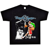 Basket Ball Star T Shirt Basketball Washed Distressed Short Sleeve Printed round Neck Loose T-shirt Pure Cotton