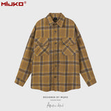 MIJKO Mens Jacket Loose Plaid Unisex Jacket