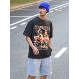 Basket Ball Star T Shirt Basketball Donovan Mitchell Washed Distressed Printed T-shirt Vintage Cotton Short Sleeve