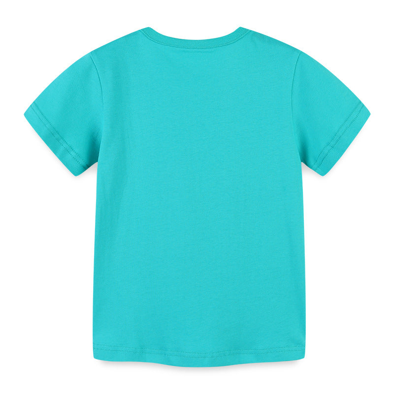 Boy T Shirt Children's T-shirt Summer Knitted Cotton round Neck Cartoon Printed Girl's Short-Sleeved T-shirt