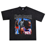 Basket Ball Star T Shirt Basketball Kevin Durant Washed Distressed Printed T-Shirt Personalized Short Sleeve Pure Cotton