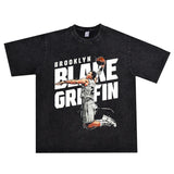 Basket Ball Star T Shirt Basketball Short Sleeve Washed Distressed round Neck T-shirt Loose