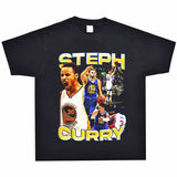 Basket Ball Star T Shirt Basketball Stephen Curry Washed Distressed Printed T-Shirt Short Sleeve Retro Pure Cotton