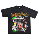 Basket Ball Star T Shirt Lebron James Washed Distressed Street American T-Shirt Loose