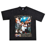 Basket Ball Star T Shirt Allenezailiverson Washed Distressed T-Shirt Printed Retro Loose