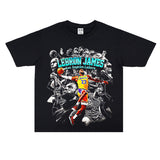 Basket Ball Star T Shirt Lebron James Washed Distressed Street American T-Shirt Loose