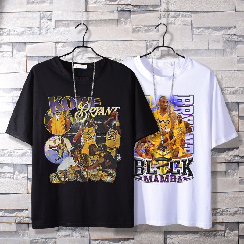 Basketball Sports T Shirt Pure Cotton Loose Short Sleeve T-Shirt Men'S Lakers Kobe Basketball Sports Half Sleeve Clothes