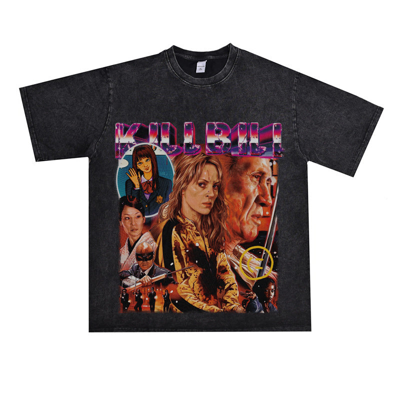 Film Star T Shirt Classic Movie Kill Bill Short Sleeve Loose Street Printed T-shirt Men and Women