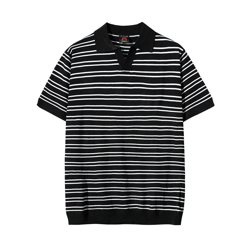 Mariner Shirt Short-Sleeved Knitting Polo Shirt Men's Summer Korean Style Loose Retro