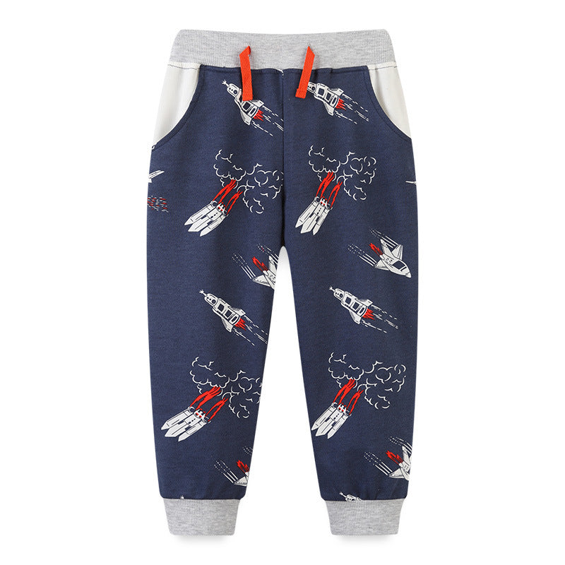 Boy Pants Autumn Boy Crawler Cartoon Print Sports Crawler Loose