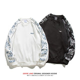 Men Pullover Hoodie Spring Patchwork round Neck Spring and Autumn Japanese Style Loose Top
