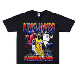 Basket Ball Star T Shirt Lebron James Washed Distressed Street American T-Shirt Loose
